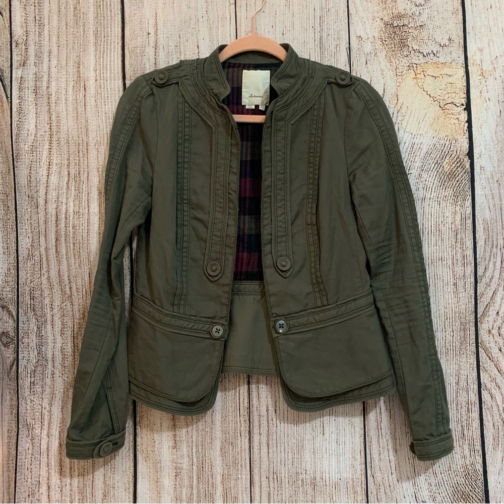 Anthropologie Elevenses Embroidered Size 4 Olive Green Flair Ornate Anthropology